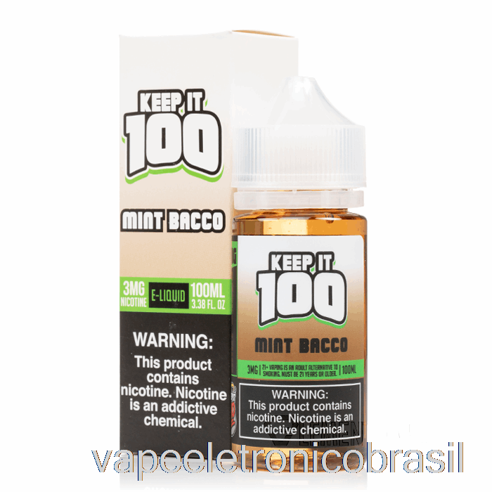 Vape Recarregável Mint Bacco - Keep It 100 - 100ml 3mg